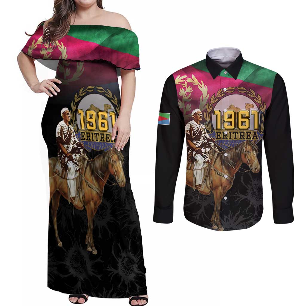 Happy Eritrea Revolution Day Couples Matching Off Shoulder Maxi Dress and Long Sleeve Button Shirt Remember Hamid Idris Awate - Wonder Print Shop