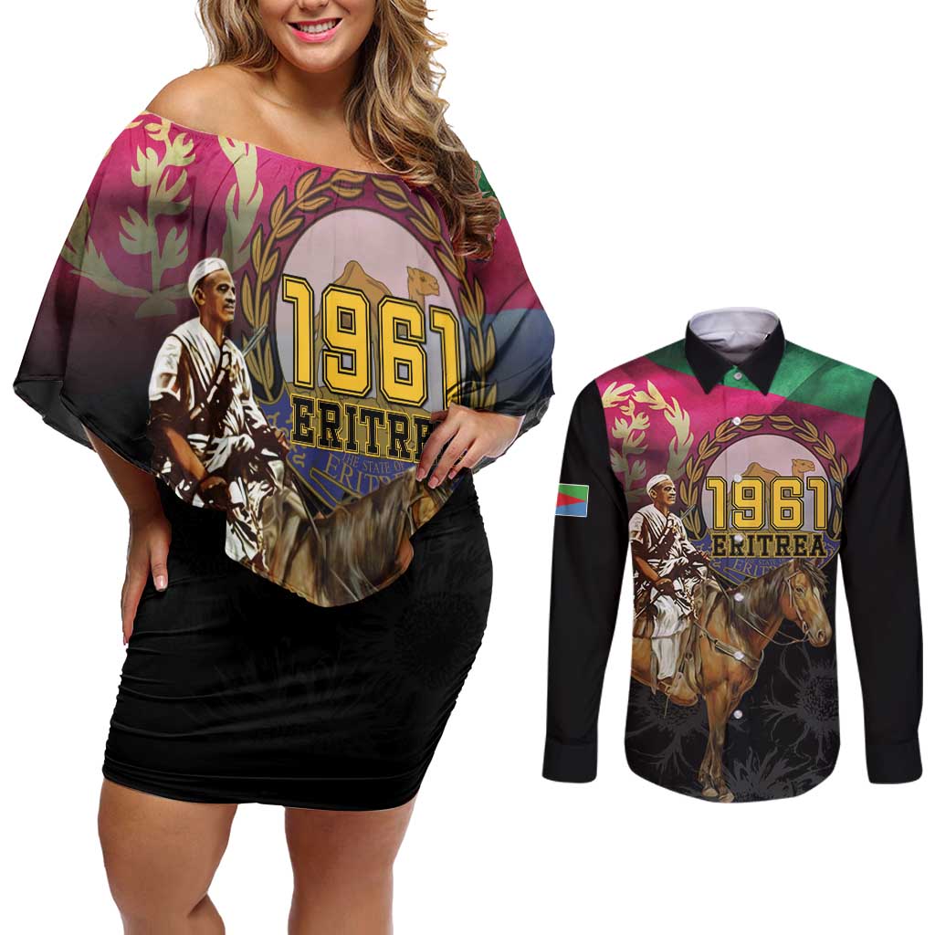 Happy Eritrea Revolution Day Couples Matching Off Shoulder Short Dress and Long Sleeve Button Shirt Remember Hamid Idris Awate - Wonder Print Shop