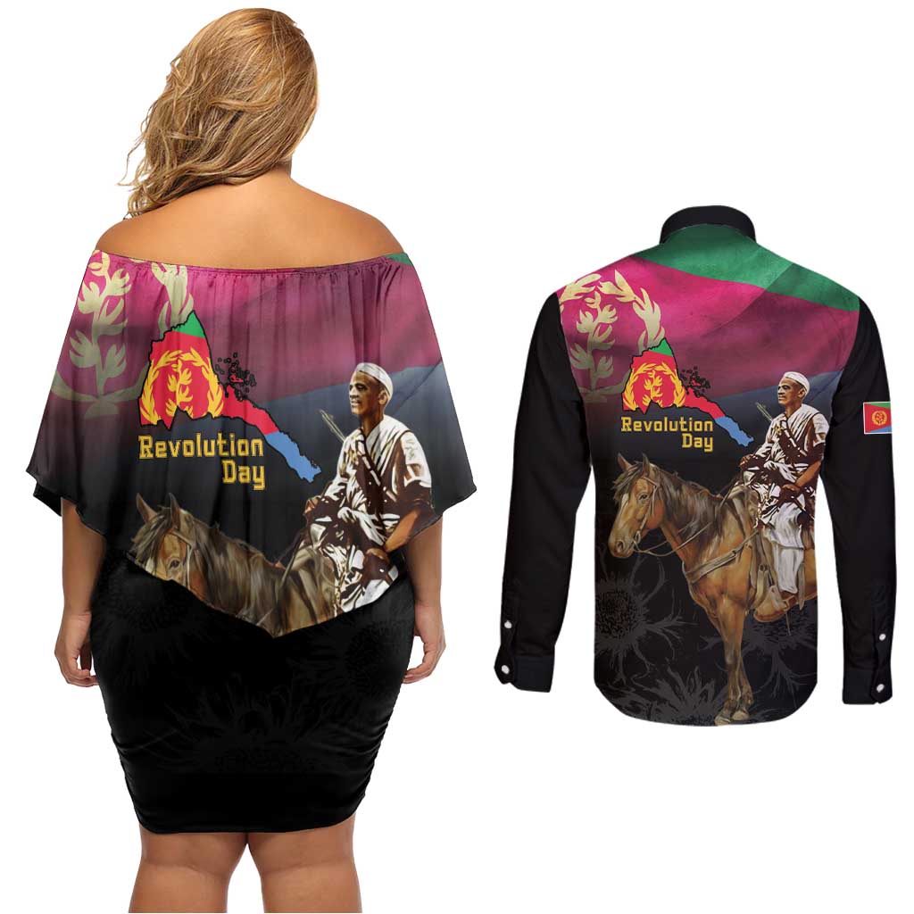 Happy Eritrea Revolution Day Couples Matching Off Shoulder Short Dress and Long Sleeve Button Shirt Remember Hamid Idris Awate - Wonder Print Shop