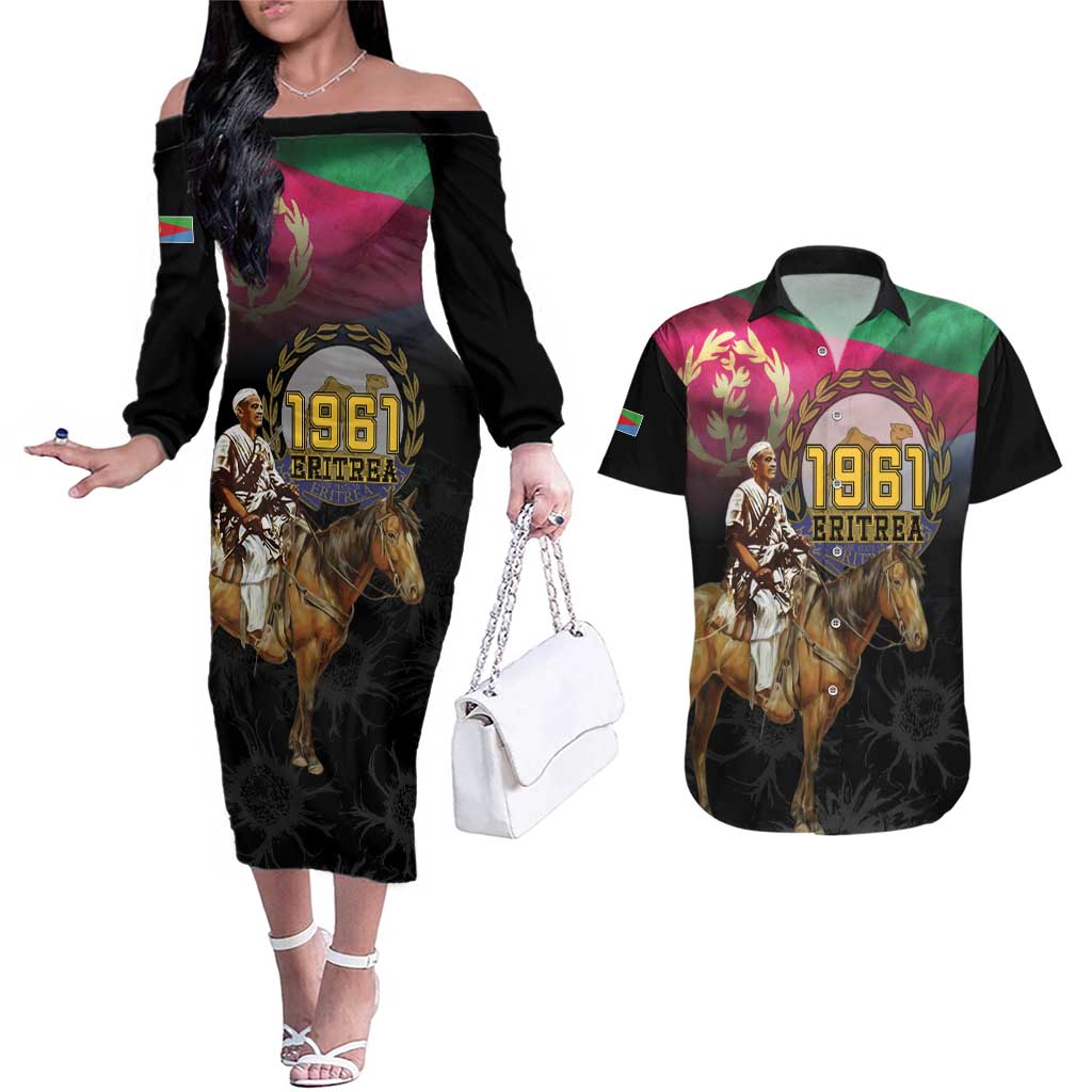 Happy Eritrea Revolution Day Couples Matching Off The Shoulder Long Sleeve Dress and Hawaiian Shirt Remember Hamid Idris Awate - Wonder Print Shop