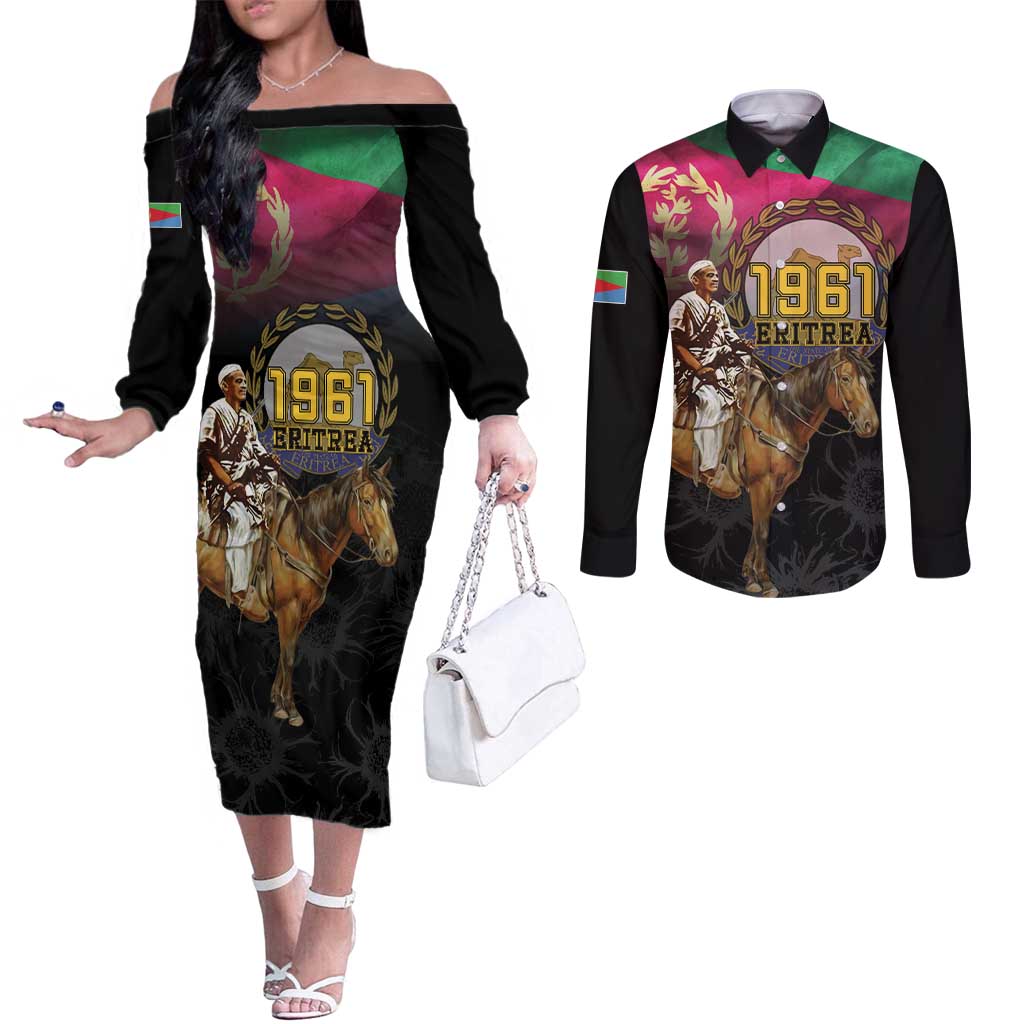 Happy Eritrea Revolution Day Couples Matching Off The Shoulder Long Sleeve Dress and Long Sleeve Button Shirt Remember Hamid Idris Awate - Wonder Print Shop