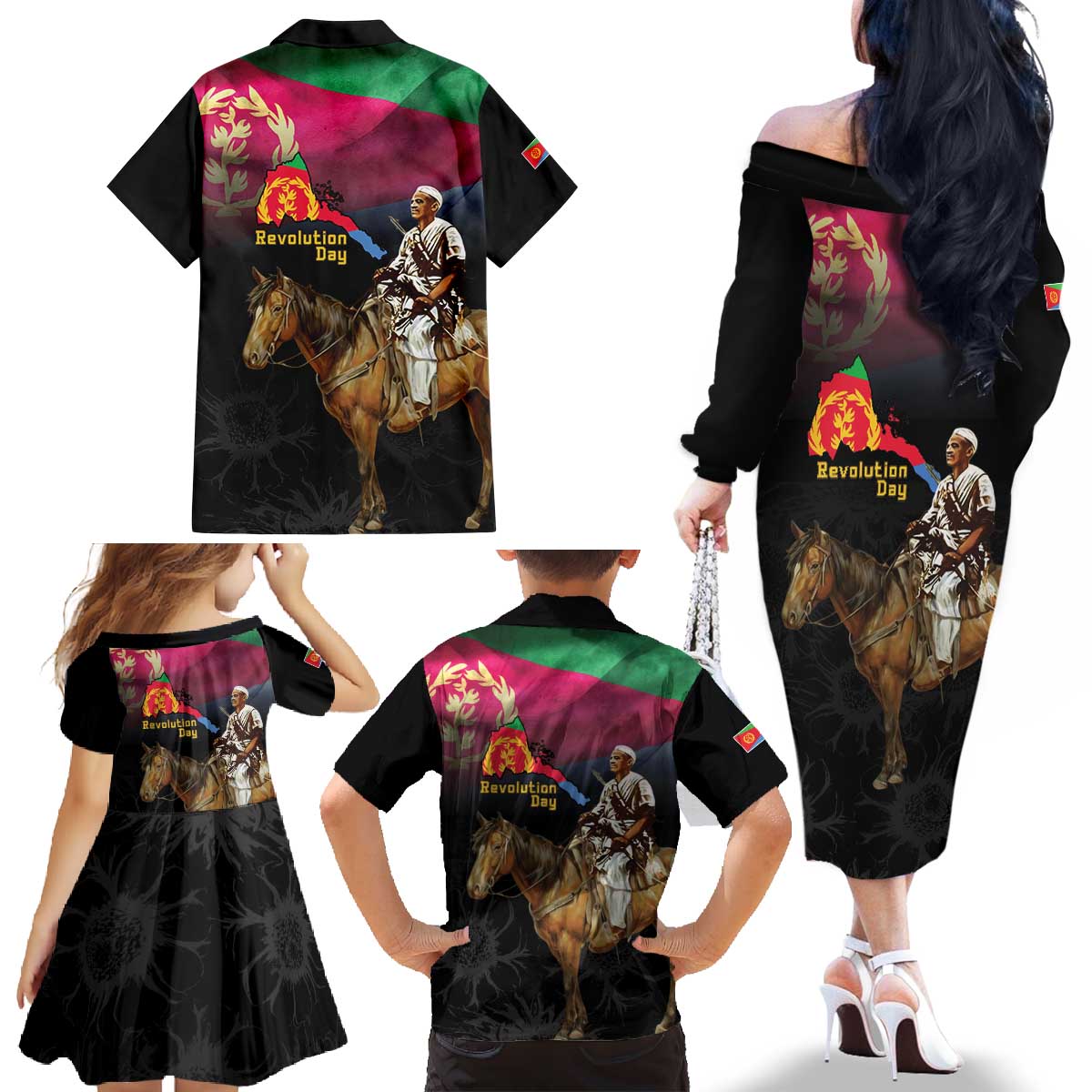 Happy Eritrea Revolution Day Family Matching Off The Shoulder Long Sleeve Dress and Hawaiian Shirt Remember Hamid Idris Awate - Wonder Print Shop