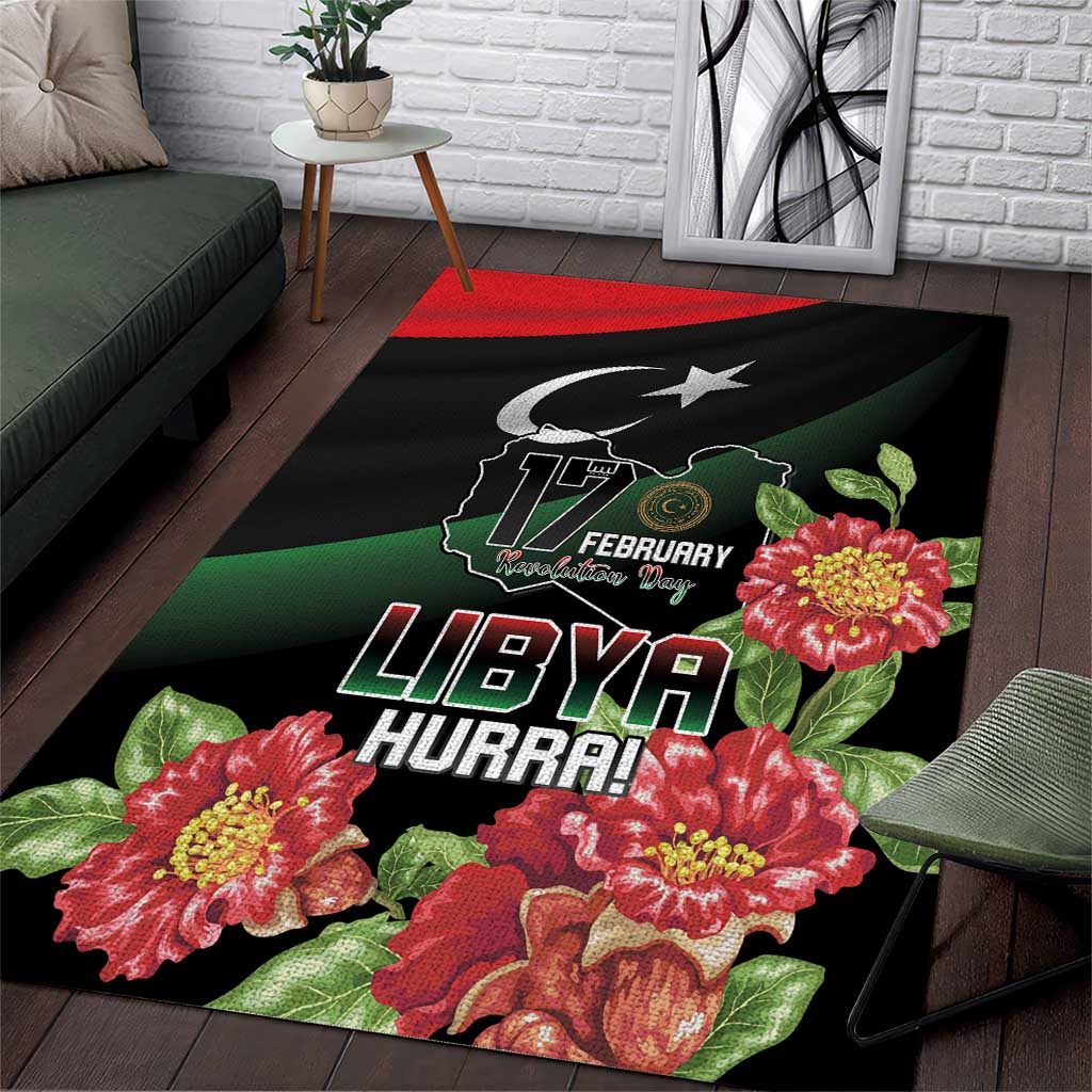 Libya Revolution Day Area Rug Libyan Map With Pomegranate Blossom - Wonder Print Shop