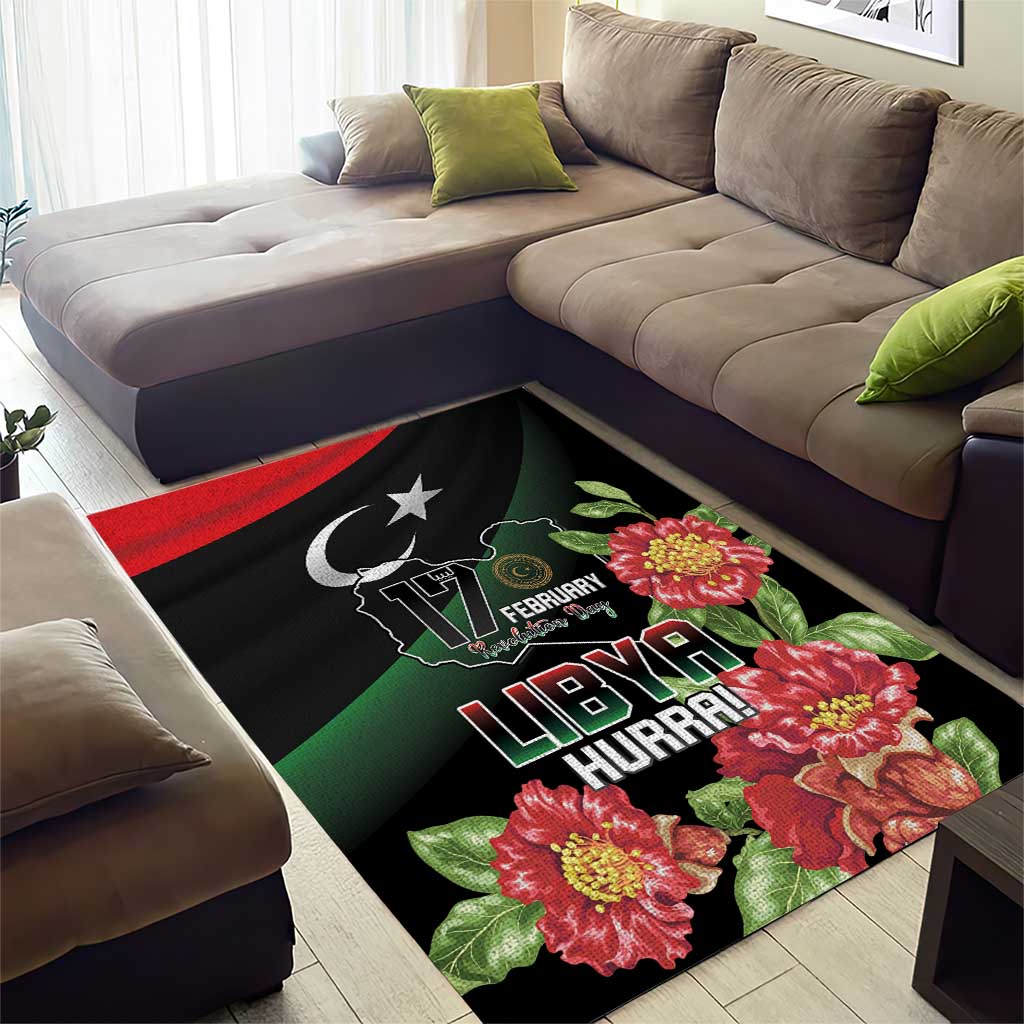 Libya Revolution Day Area Rug Libyan Map With Pomegranate Blossom - Wonder Print Shop