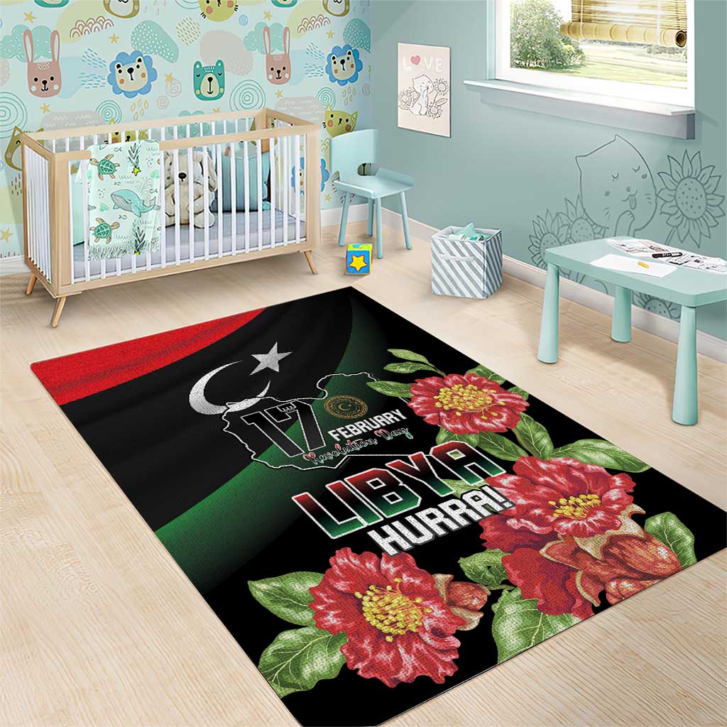 Libya Revolution Day Area Rug Libyan Map With Pomegranate Blossom - Wonder Print Shop