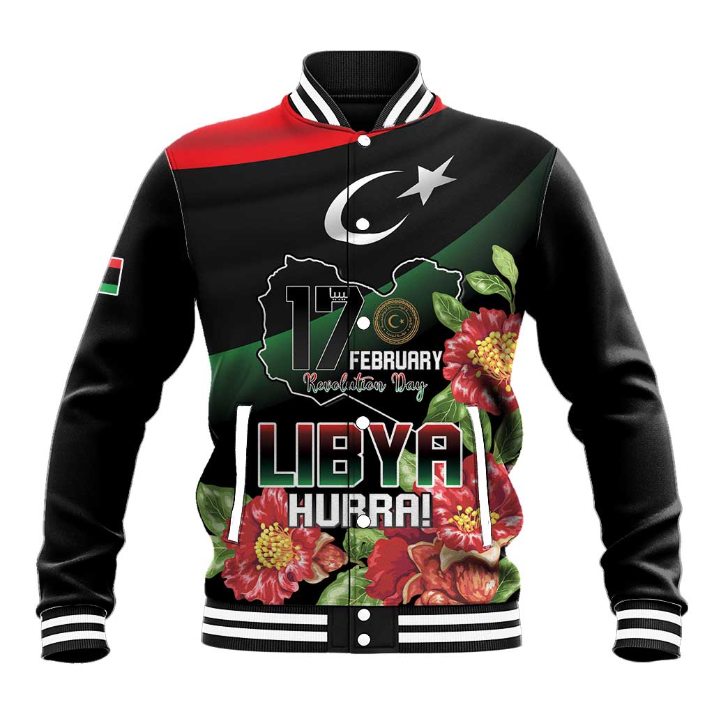 Personalized Libya Revolution Day Baseball Jacket Libyan Map With Pomegranate Blossom - Wonder Print Shop