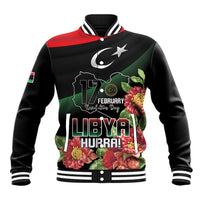 Personalized Libya Revolution Day Baseball Jacket Libyan Map With Pomegranate Blossom - Wonder Print Shop