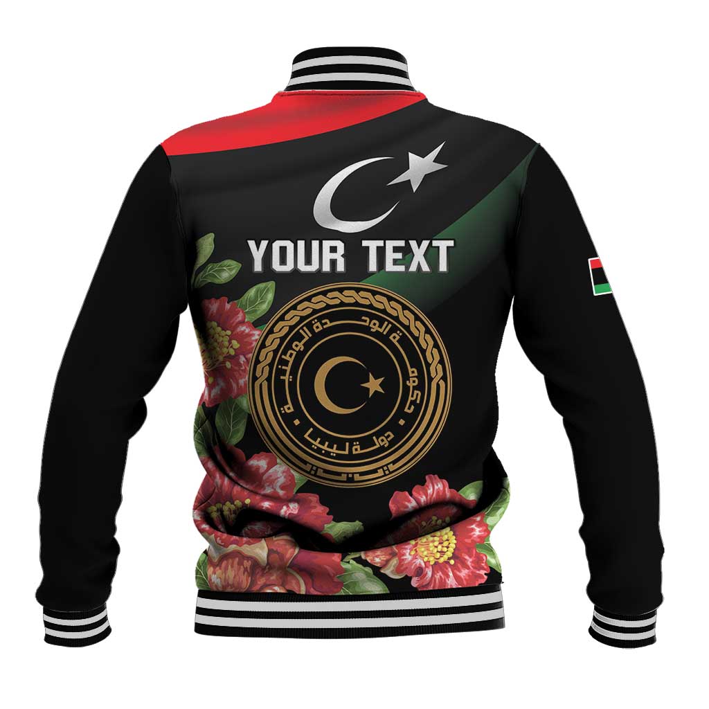 Personalized Libya Revolution Day Baseball Jacket Libyan Map With Pomegranate Blossom - Wonder Print Shop