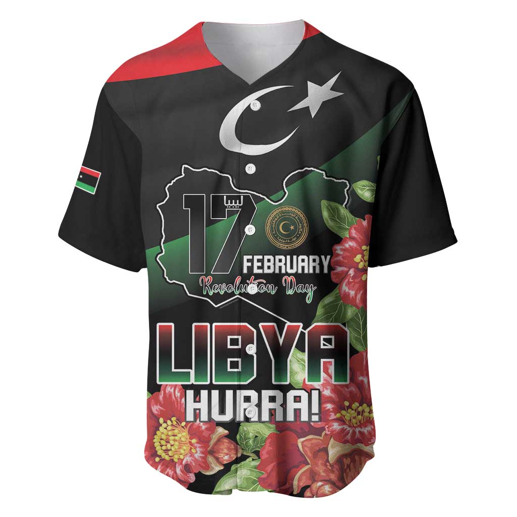 Personalized Libya Revolution Day Baseball Jersey Libyan Map With Pomegranate Blossom - Wonder Print Shop