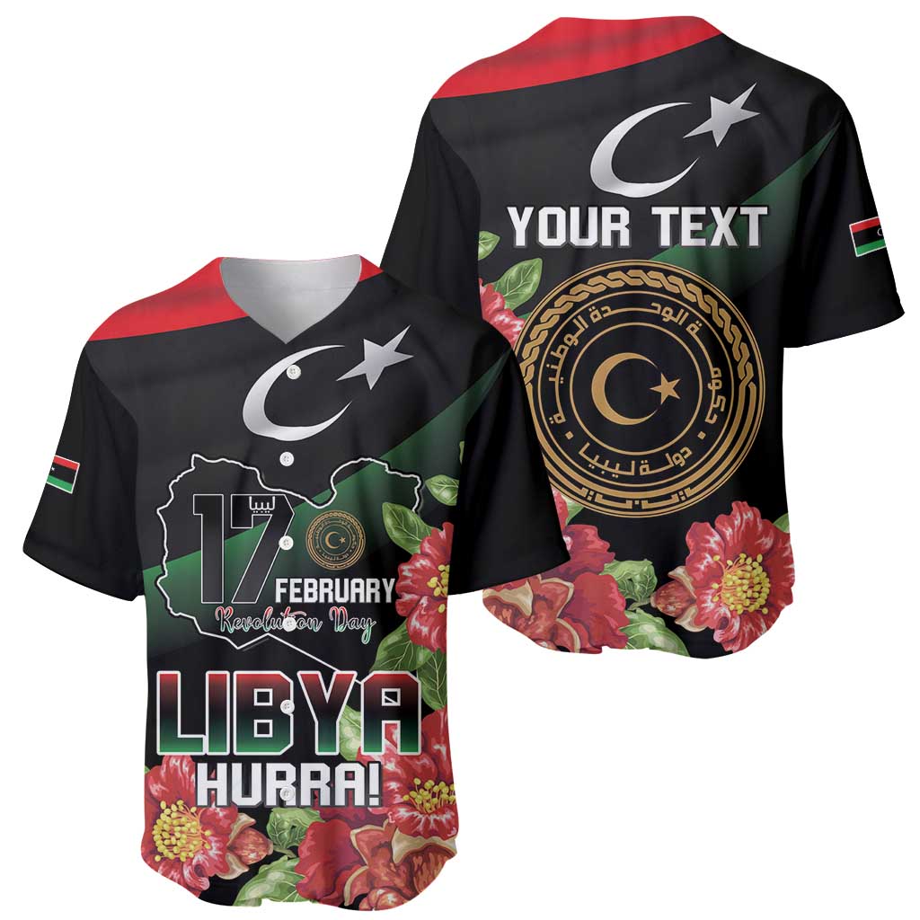 Personalized Libya Revolution Day Baseball Jersey Libyan Map With Pomegranate Blossom - Wonder Print Shop