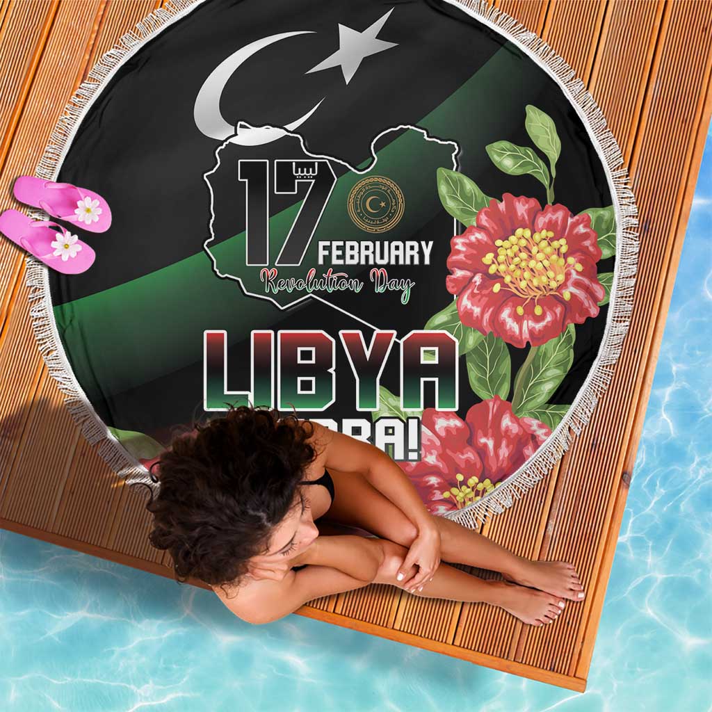 Libya Revolution Day Beach Blanket Libyan Map With Pomegranate Blossom - Wonder Print Shop