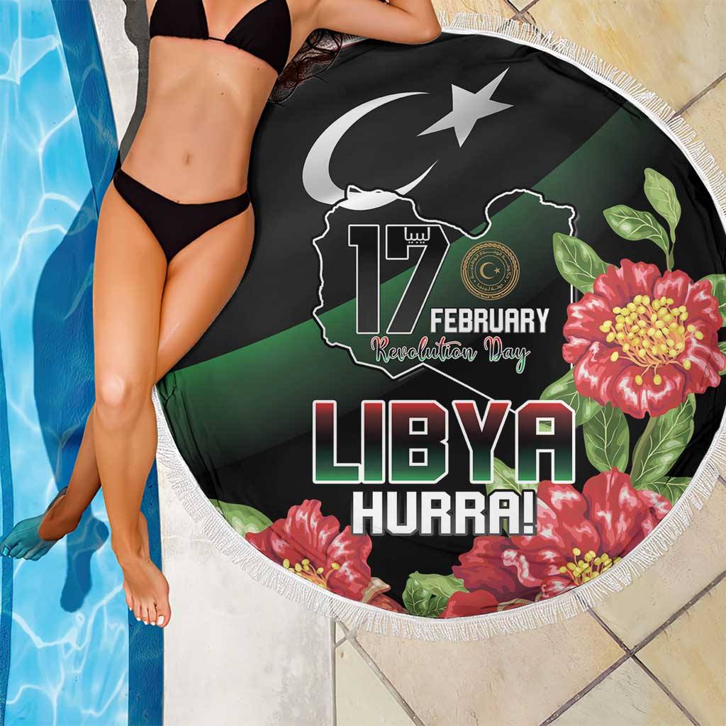 Libya Revolution Day Beach Blanket Libyan Map With Pomegranate Blossom - Wonder Print Shop