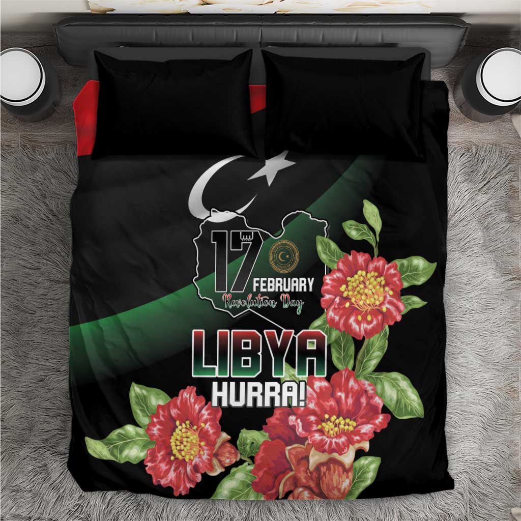Libya Revolution Day Bedding Set Libyan Map With Pomegranate Blossom - Wonder Print Shop