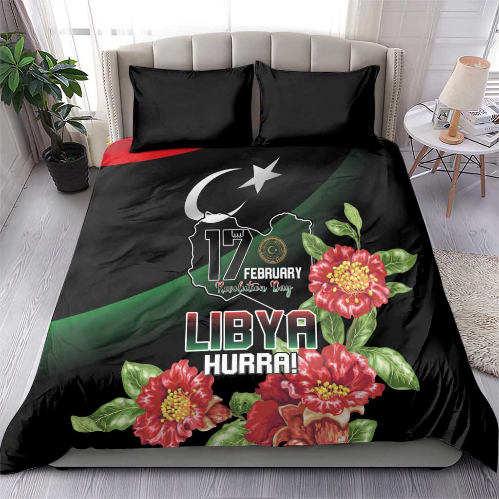 Libya Revolution Day Bedding Set Libyan Map With Pomegranate Blossom - Wonder Print Shop