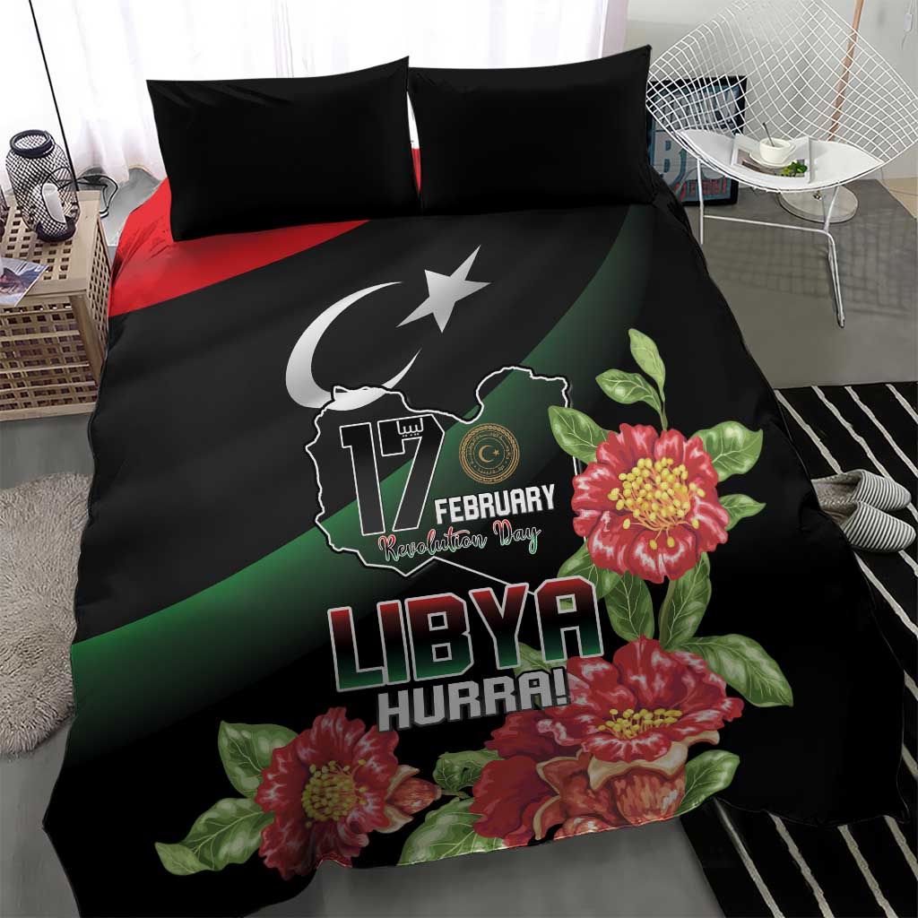 Libya Revolution Day Bedding Set Libyan Map With Pomegranate Blossom - Wonder Print Shop