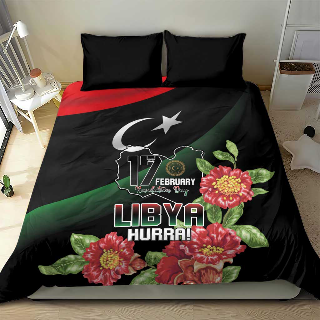 Libya Revolution Day Bedding Set Libyan Map With Pomegranate Blossom - Wonder Print Shop