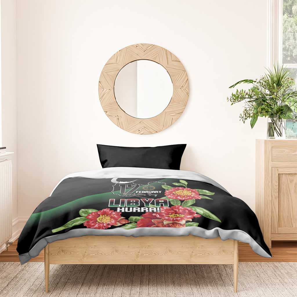 Libya Revolution Day Bedding Set Libyan Map With Pomegranate Blossom - Wonder Print Shop