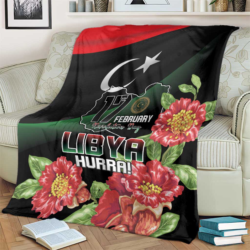 Libya Revolution Day Blanket Libyan Map With Pomegranate Blossom - Wonder Print Shop