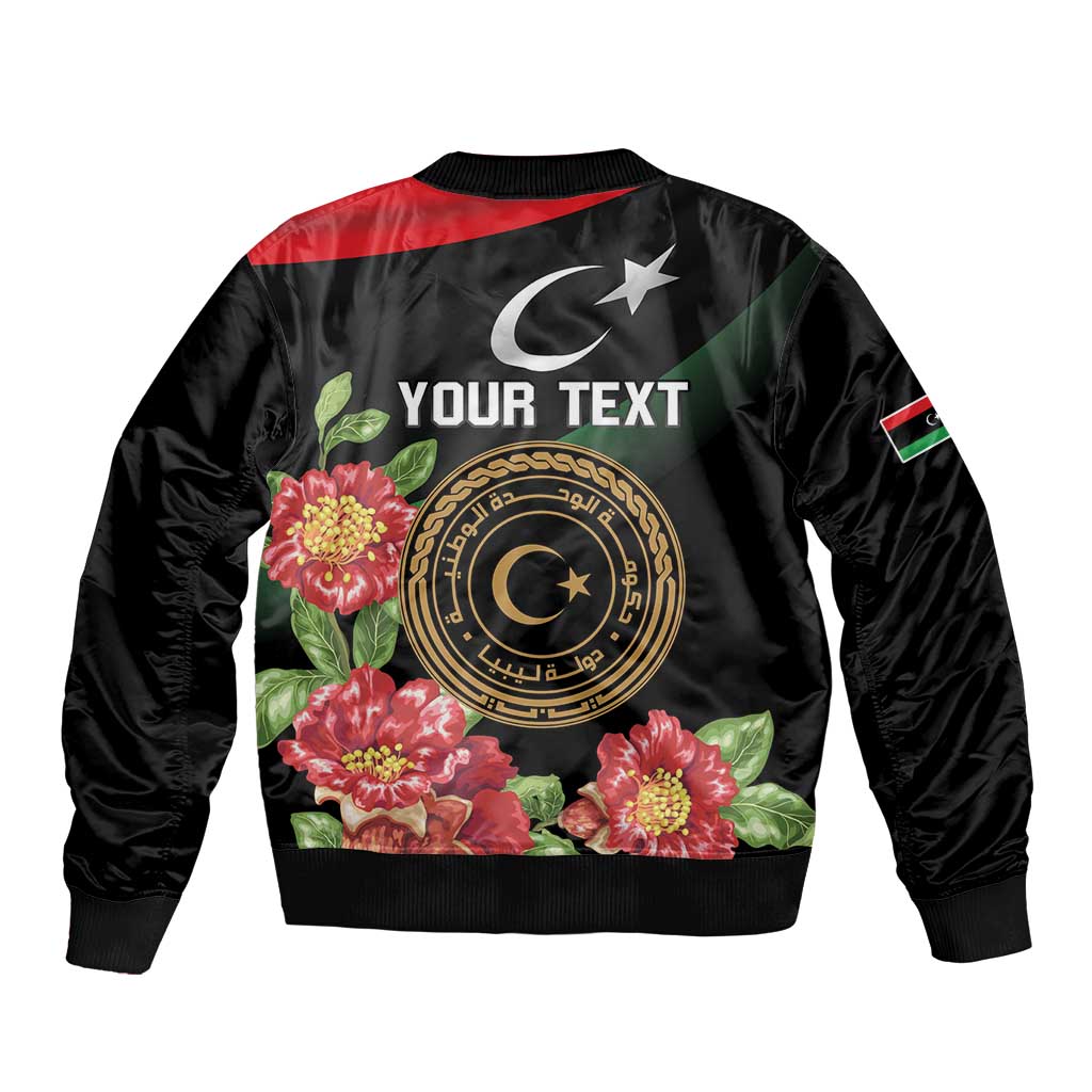 Personalized Libya Revolution Day Bomber Jacket Libyan Map With Pomegranate Blossom - Wonder Print Shop