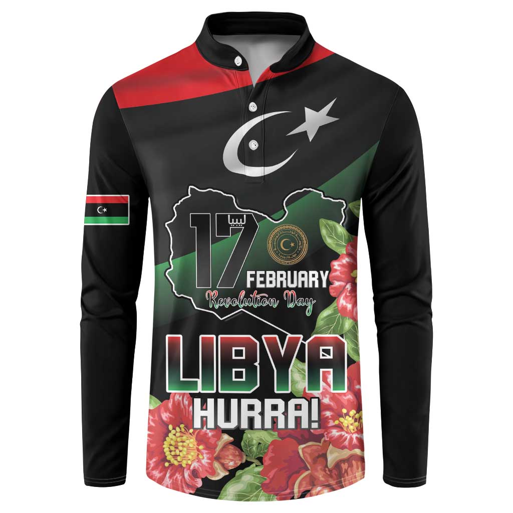 Personalized Libya Revolution Day Button Sweatshirt Libyan Map With Pomegranate Blossom - Wonder Print Shop