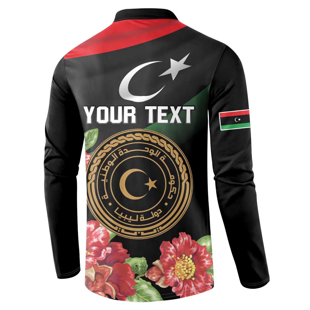 Personalized Libya Revolution Day Button Sweatshirt Libyan Map With Pomegranate Blossom - Wonder Print Shop