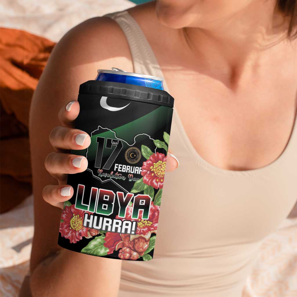 Personalized Libya Revolution Day 4 in 1 Can Cooler Tumbler Libyan Map With Pomegranate Blossom - Wonder Print Shop