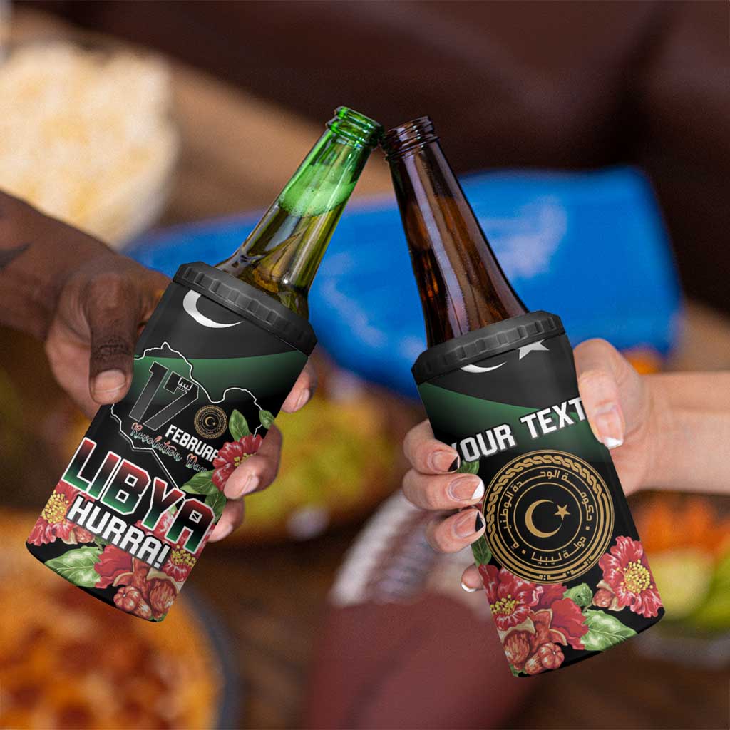 Personalized Libya Revolution Day 4 in 1 Can Cooler Tumbler Libyan Map With Pomegranate Blossom - Wonder Print Shop