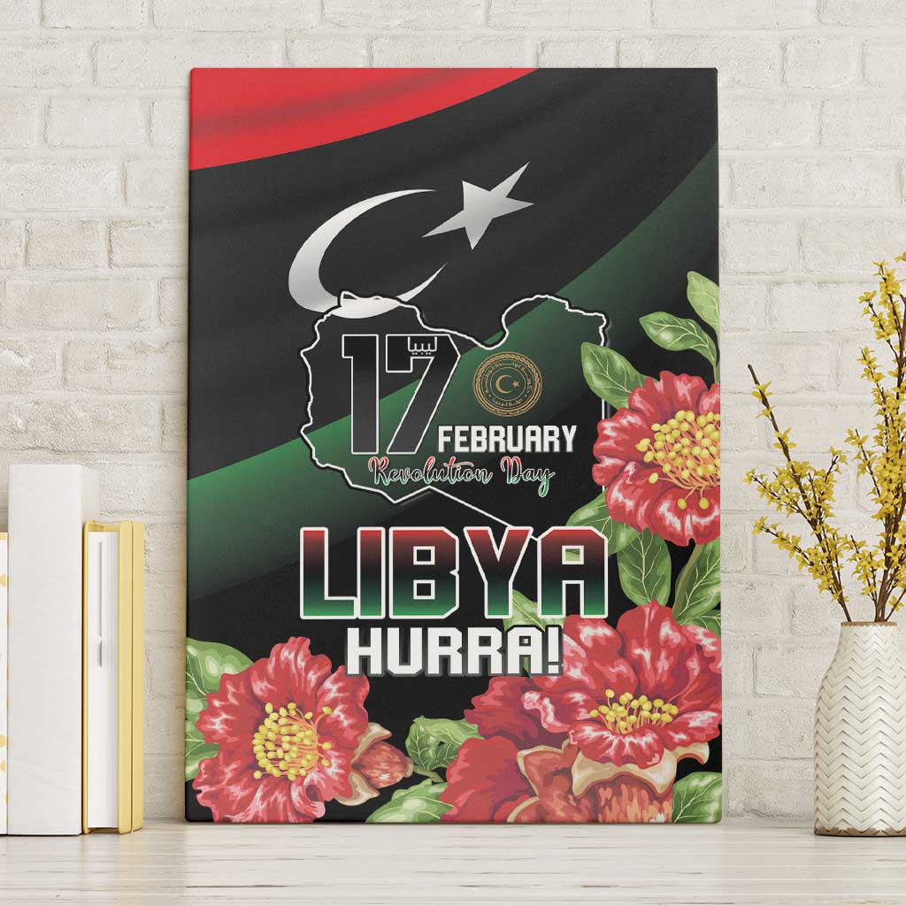 Libya Revolution Day Canvas Wall Art Libyan Map With Pomegranate Blossom - Wonder Print Shop