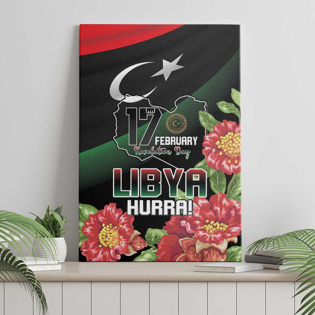 Libya Revolution Day Canvas Wall Art Libyan Map With Pomegranate Blossom - Wonder Print Shop