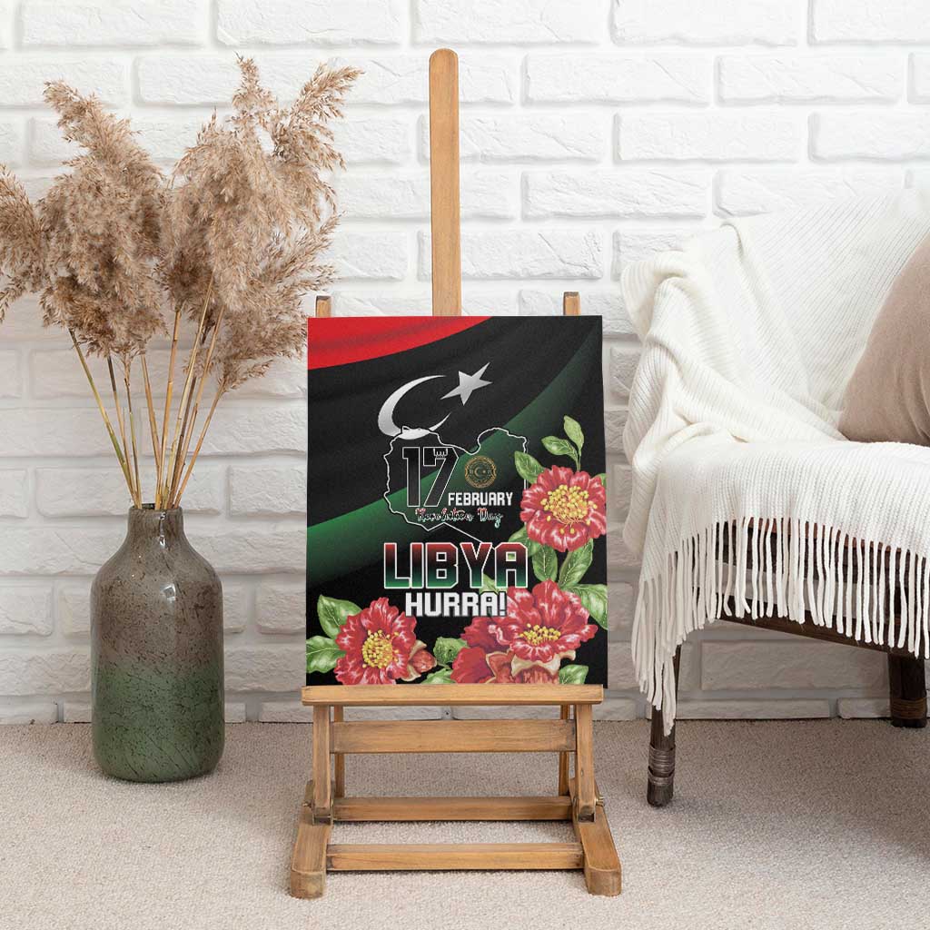 Libya Revolution Day Canvas Wall Art Libyan Map With Pomegranate Blossom - Wonder Print Shop
