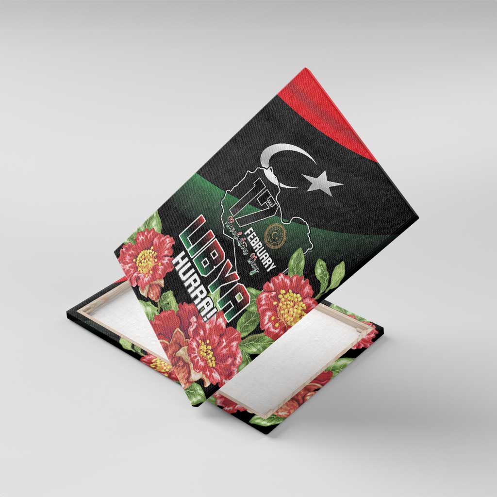 Libya Revolution Day Canvas Wall Art Libyan Map With Pomegranate Blossom - Wonder Print Shop
