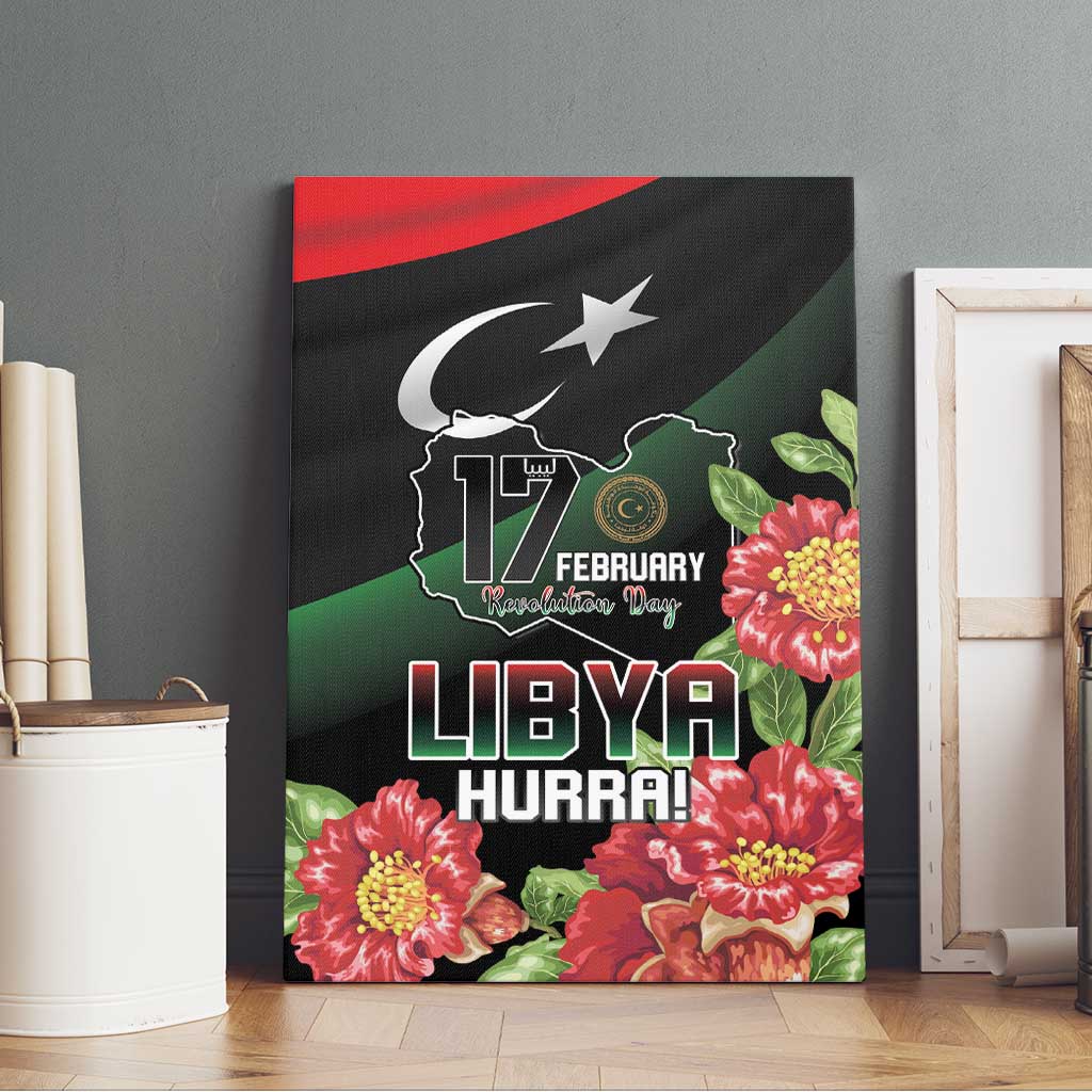 Libya Revolution Day Canvas Wall Art Libyan Map With Pomegranate Blossom - Wonder Print Shop