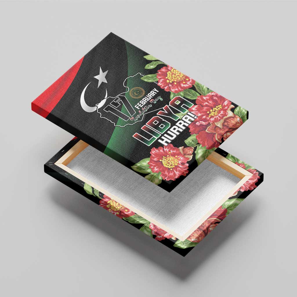Libya Revolution Day Canvas Wall Art Libyan Map With Pomegranate Blossom - Wonder Print Shop