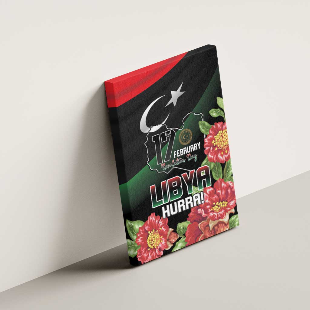 Libya Revolution Day Canvas Wall Art Libyan Map With Pomegranate Blossom - Wonder Print Shop
