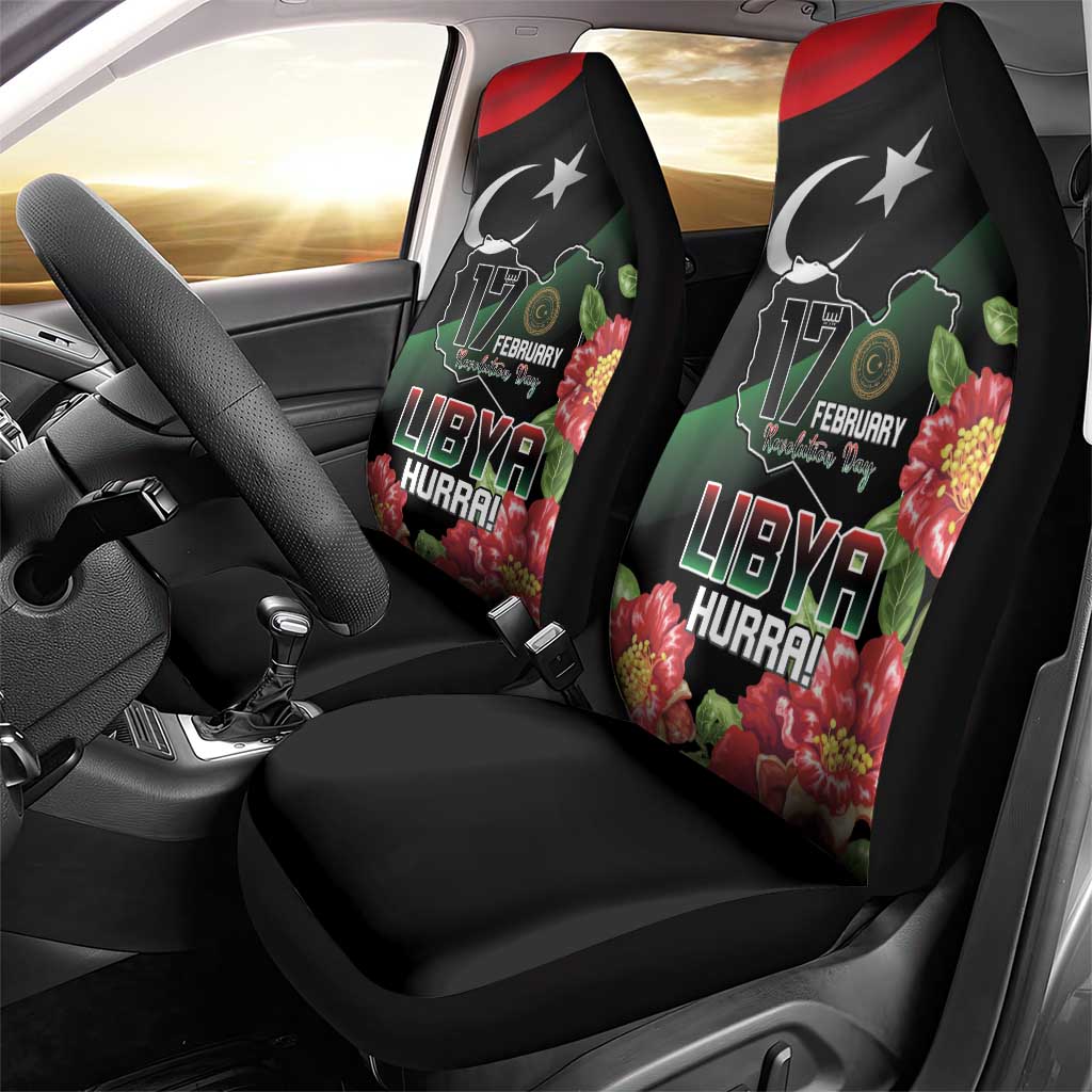 Libya Revolution Day Car Seat Cover Libyan Map With Pomegranate Blossom - Wonder Print Shop