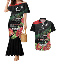 Personalized Libya Revolution Day Couples Matching Mermaid Dress and Hawaiian Shirt Libyan Map With Pomegranate Blossom - Wonder Print Shop