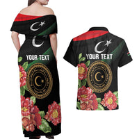 Personalized Libya Revolution Day Couples Matching Off Shoulder Maxi Dress and Hawaiian Shirt Libyan Map With Pomegranate Blossom - Wonder Print Shop