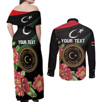 Personalized Libya Revolution Day Couples Matching Off Shoulder Maxi Dress and Long Sleeve Button Shirt Libyan Map With Pomegranate Blossom - Wonder Print Shop