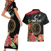Personalized Libya Revolution Day Couples Matching Short Sleeve Bodycon Dress and Hawaiian Shirt Libyan Map With Pomegranate Blossom - Wonder Print Shop