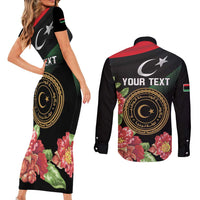 Personalized Libya Revolution Day Couples Matching Short Sleeve Bodycon Dress and Long Sleeve Button Shirt Libyan Map With Pomegranate Blossom - Wonder Print Shop