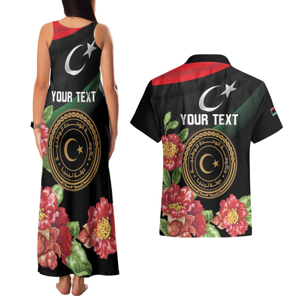 Personalized Libya Revolution Day Couples Matching Tank Maxi Dress and Hawaiian Shirt Libyan Map With Pomegranate Blossom - Wonder Print Shop