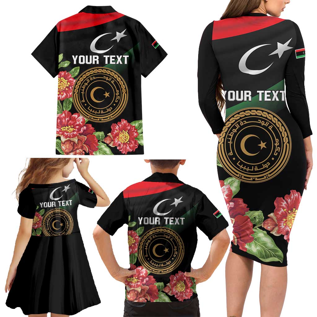 Personalized Libya Revolution Day Family Matching Long Sleeve Bodycon Dress and Hawaiian Shirt Libyan Map With Pomegranate Blossom - Wonder Print Shop