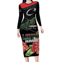 Personalized Libya Revolution Day Family Matching Long Sleeve Bodycon Dress and Hawaiian Shirt Libyan Map With Pomegranate Blossom - Wonder Print Shop