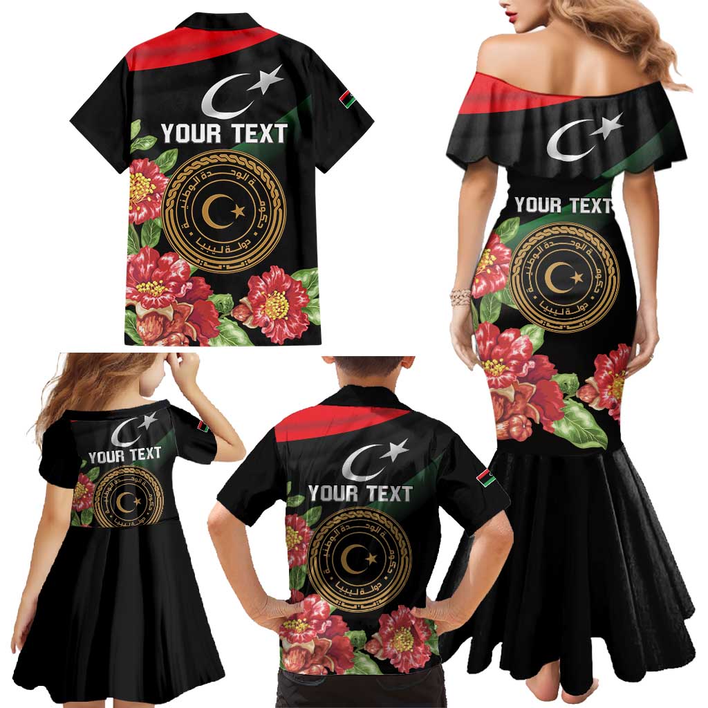Personalized Libya Revolution Day Family Matching Mermaid Dress and Hawaiian Shirt Libyan Map With Pomegranate Blossom - Wonder Print Shop