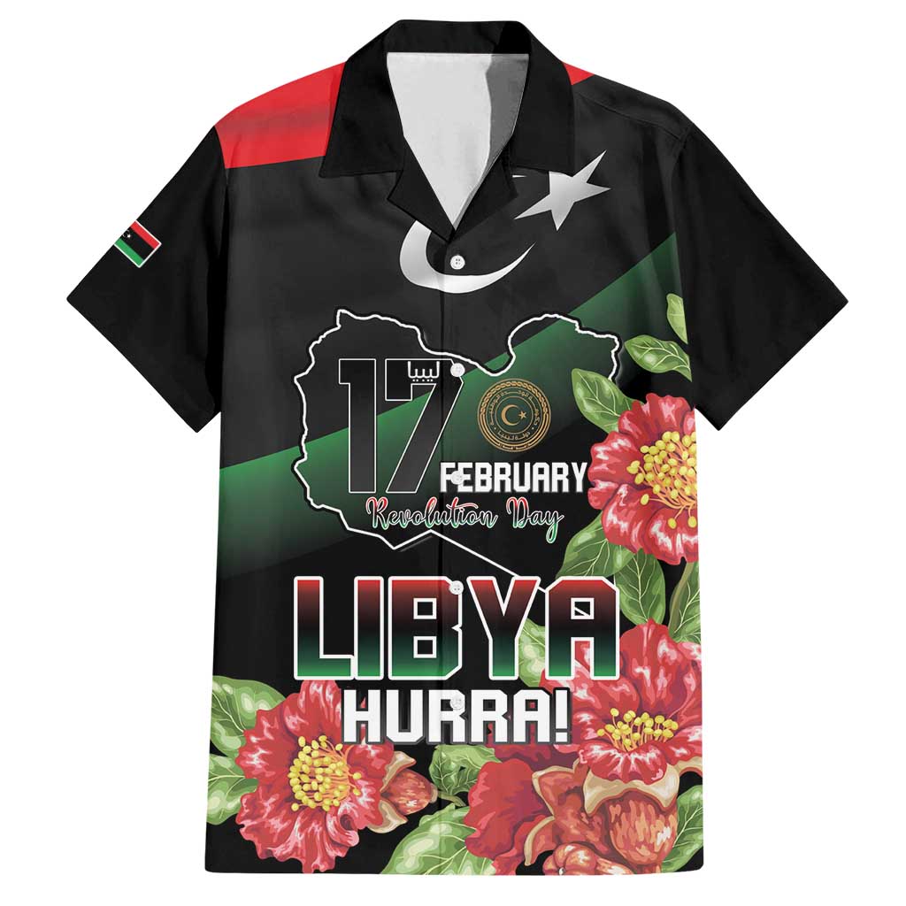 Personalized Libya Revolution Day Family Matching Off Shoulder Short Dress and Hawaiian Shirt Libyan Map With Pomegranate Blossom - Wonder Print Shop