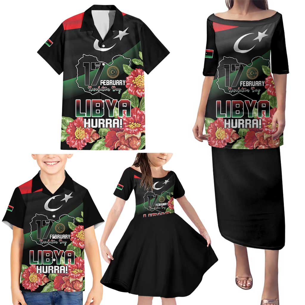 Personalized Libya Revolution Day Family Matching Puletasi and Hawaiian Shirt Libyan Map With Pomegranate Blossom - Wonder Print Shop