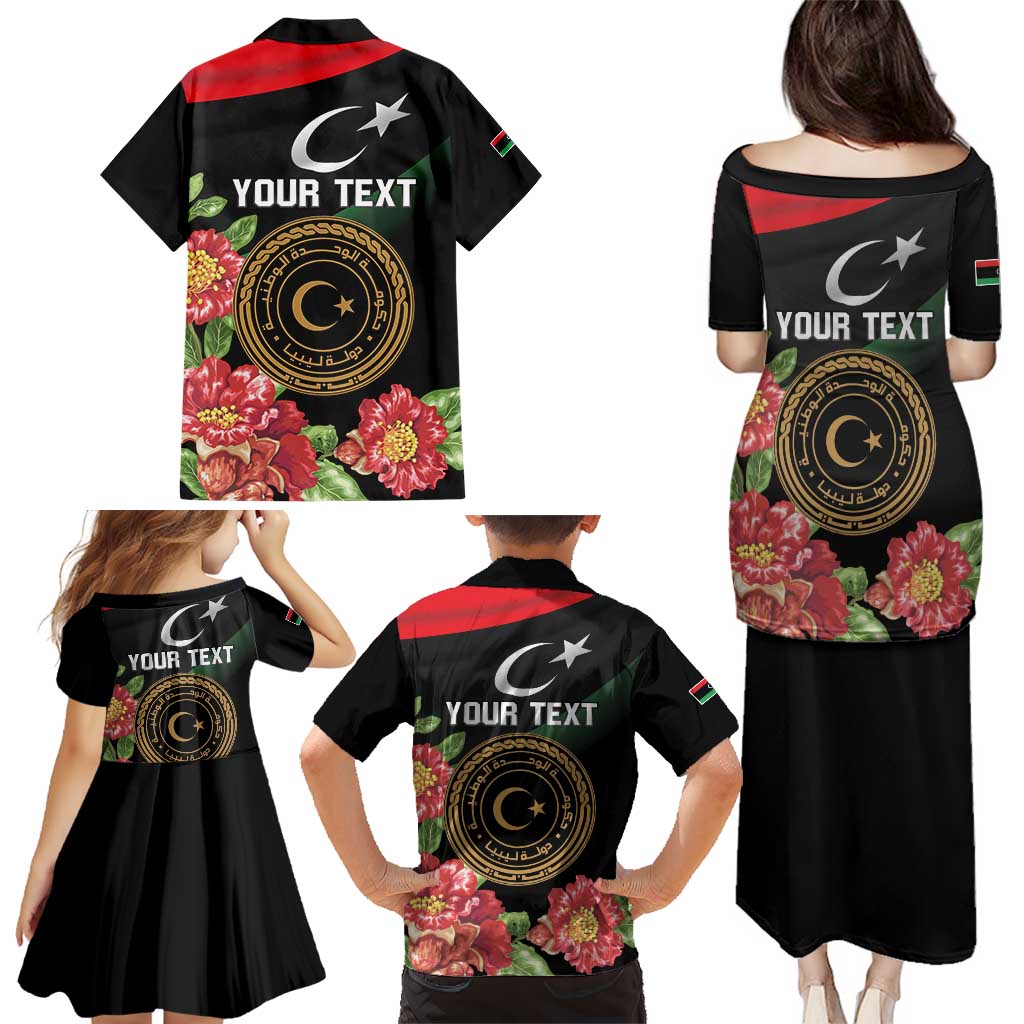 Personalized Libya Revolution Day Family Matching Puletasi and Hawaiian Shirt Libyan Map With Pomegranate Blossom - Wonder Print Shop