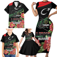 Personalized Libya Revolution Day Family Matching Short Sleeve Bodycon Dress and Hawaiian Shirt Libyan Map With Pomegranate Blossom - Wonder Print Shop
