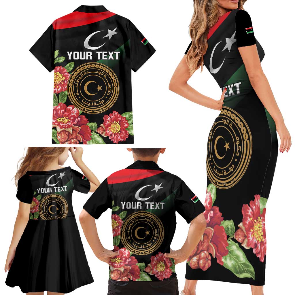 Personalized Libya Revolution Day Family Matching Short Sleeve Bodycon Dress and Hawaiian Shirt Libyan Map With Pomegranate Blossom - Wonder Print Shop