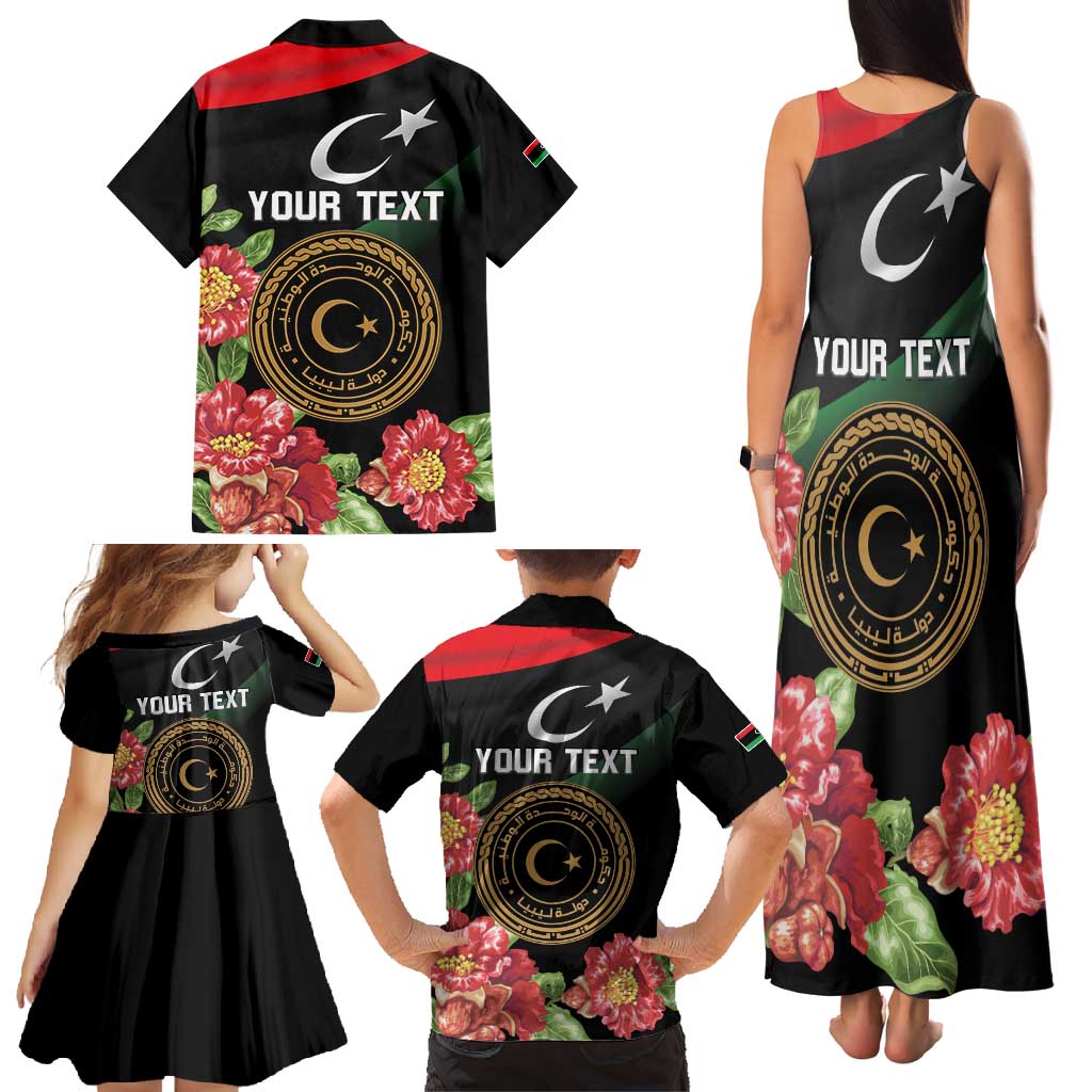 Personalized Libya Revolution Day Family Matching Tank Maxi Dress and Hawaiian Shirt Libyan Map With Pomegranate Blossom - Wonder Print Shop